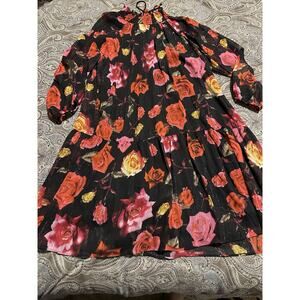 Maison Tara Black Floral Shift Dress Sz M